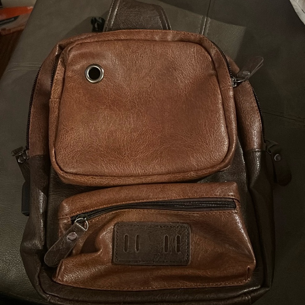 Cross Body‎ Sling Backpack - Brown Leather